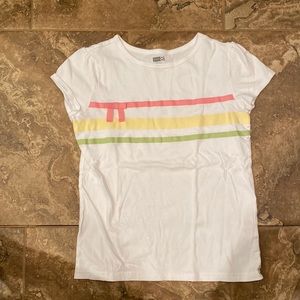 Crazy 8 top with ribbon bands in pink, yellow and lime green, size XL (14)